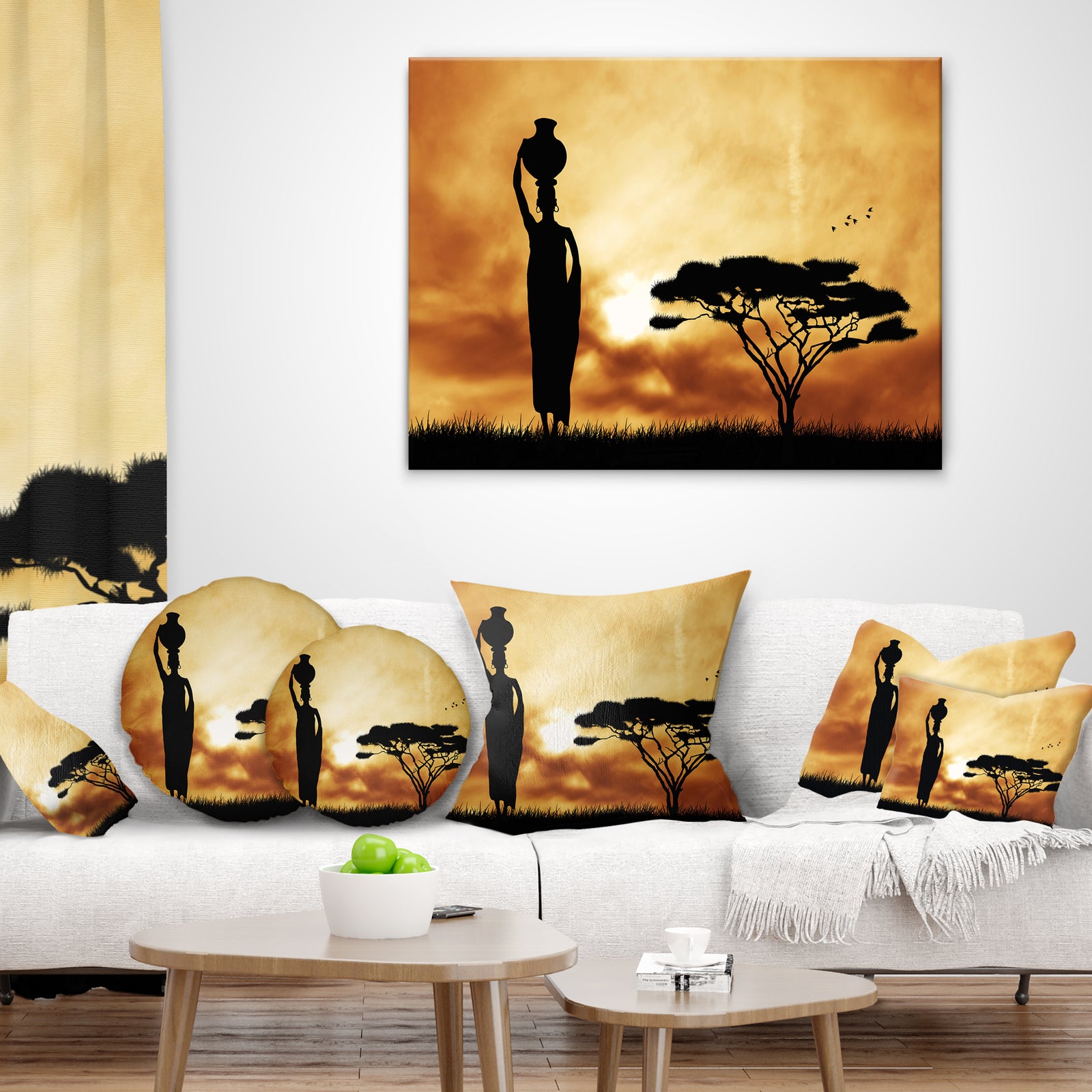 African Woman and Lonely Tree - African Landscape Canvas Art Print