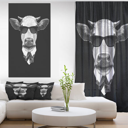 Funny Cow in Suit with Glasses - Animal Canvas Art Print