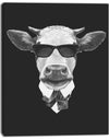 Funny Cow in Suit with Glasses - Animal Canvas Art Print