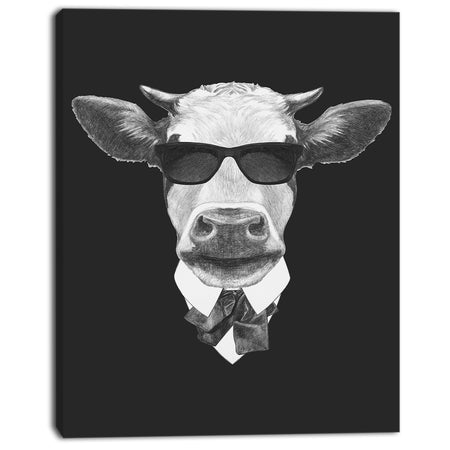 Funny Cow in Suit with Glasses - Animal Canvas Art Print
