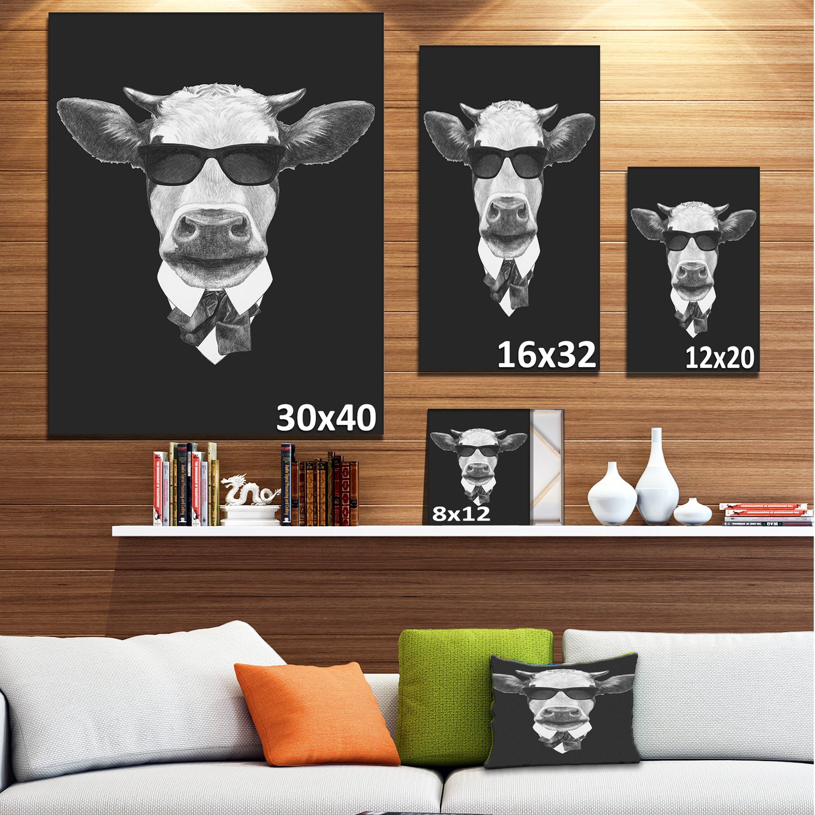 Funny Cow in Suit with Glasses - Animal Canvas Art Print