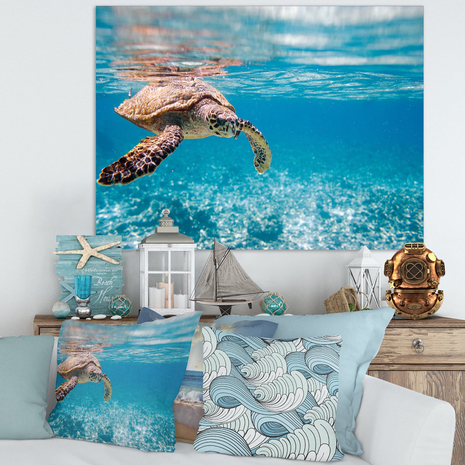 Large Hawksbill Sea Turtle - Abstract Canvas Art Print