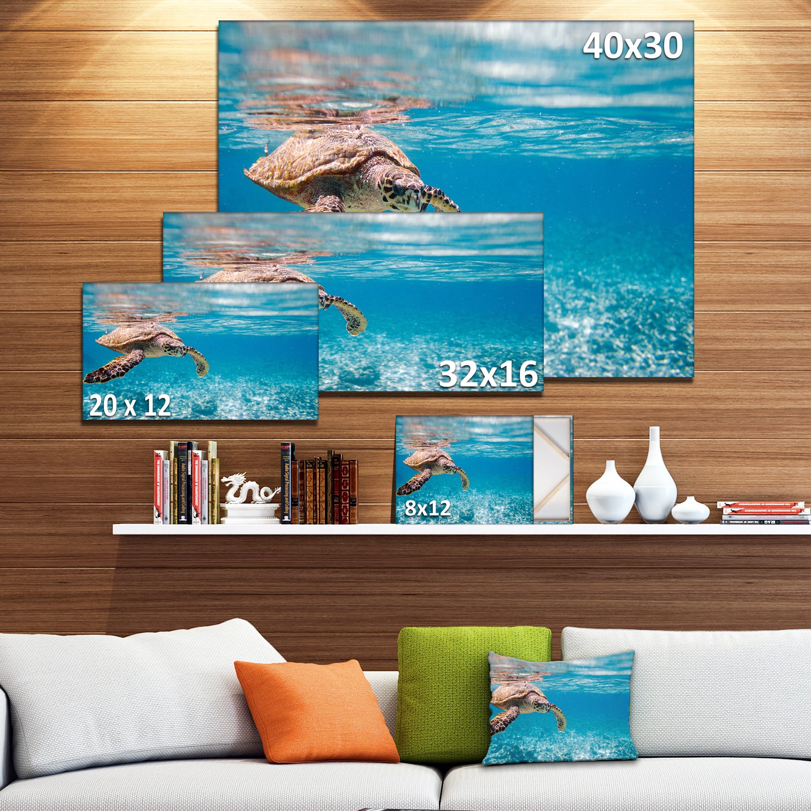 Large Hawksbill Sea Turtle - Abstract Canvas Art Print