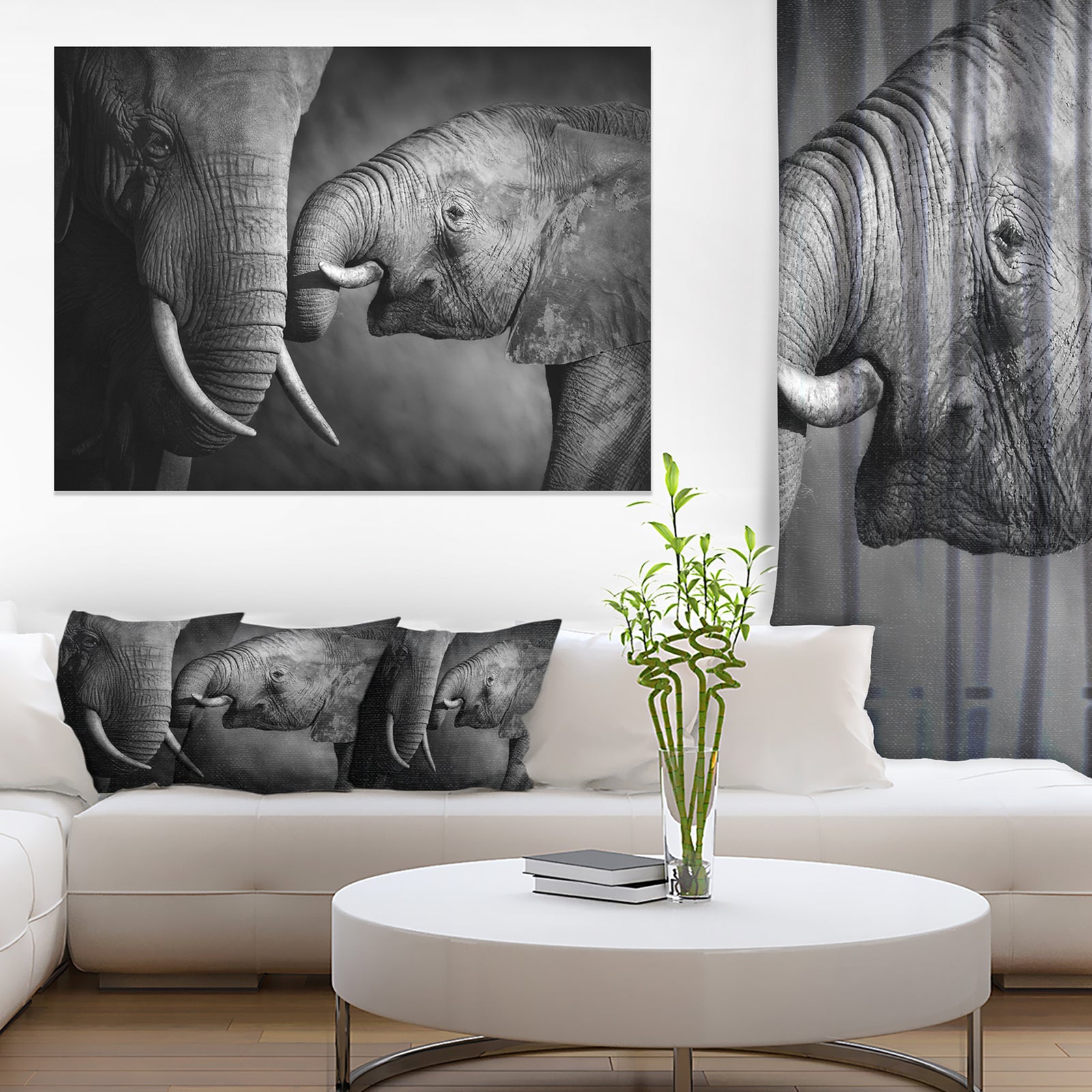 Elephants Showing Affection - Abstract Canvas Art Print