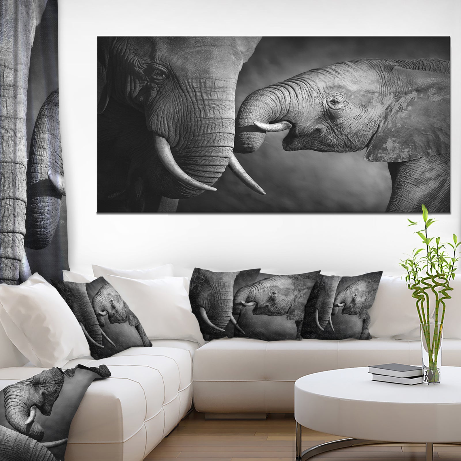 Elephants Showing Affection - Abstract Canvas Art Print