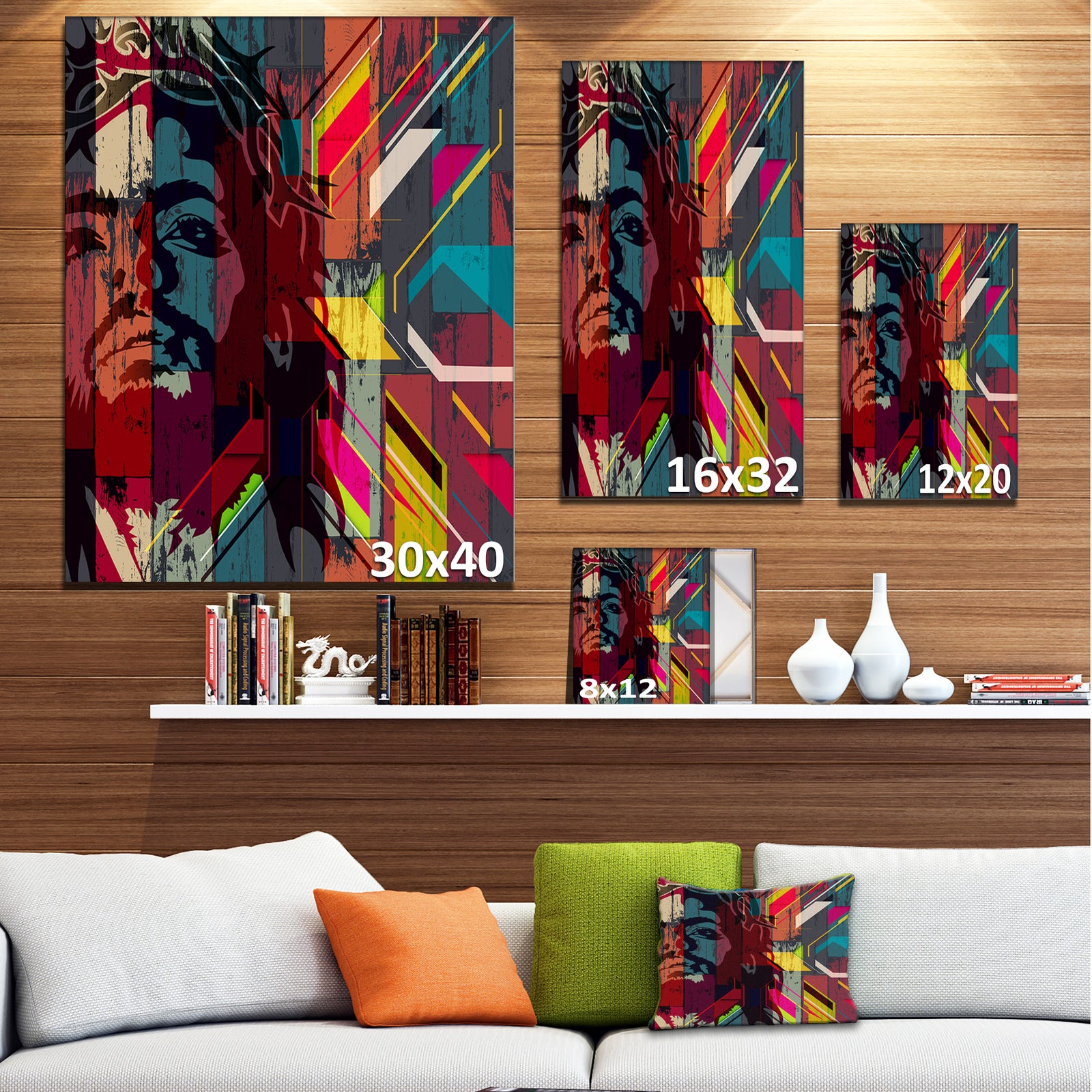 Jesus over Abstract Wooden Design - Large Abstract Canvas Art