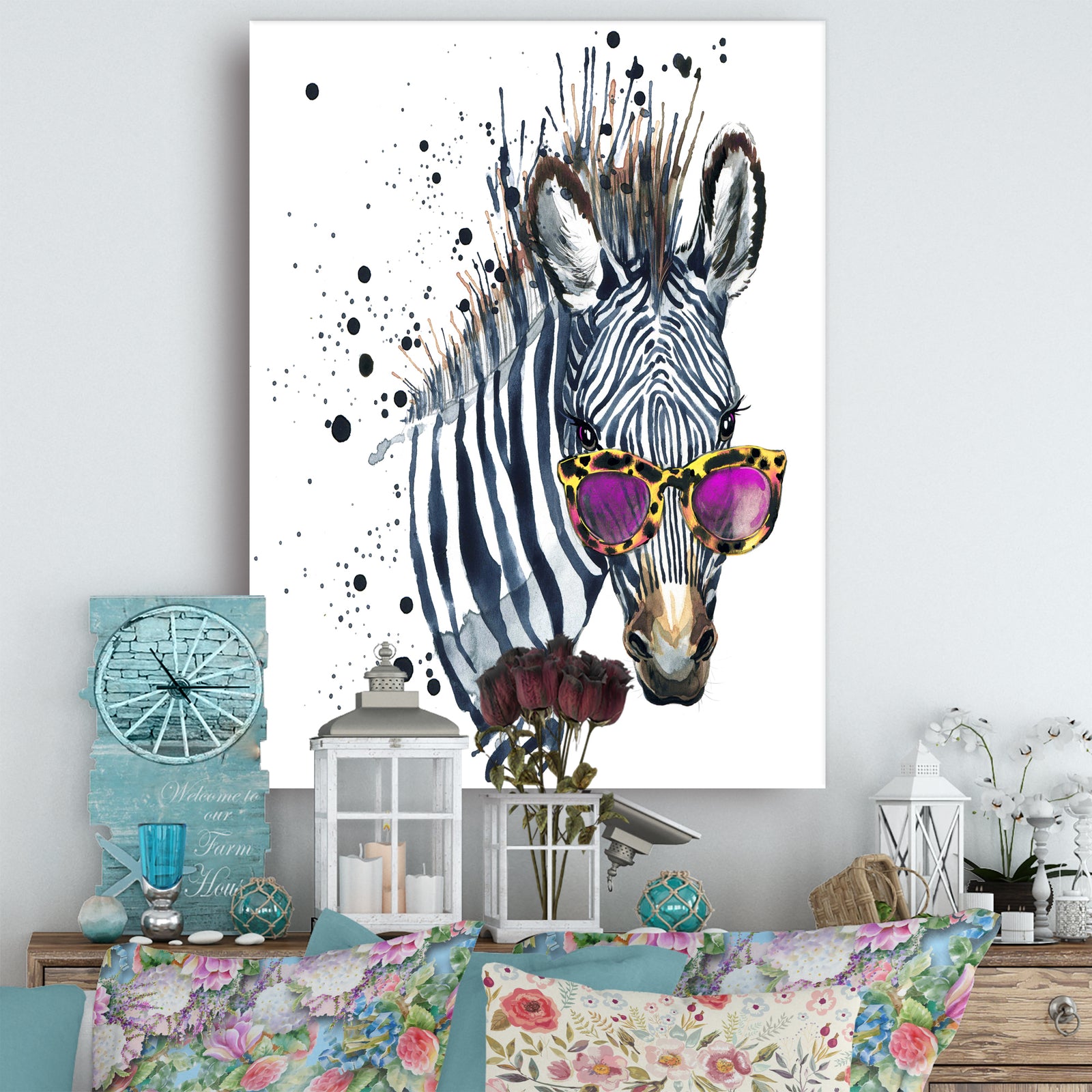 Funny Zebra Watercolor - Animal Canvas Art Print