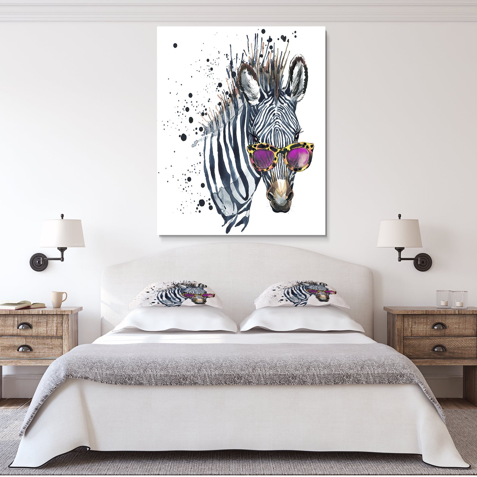 Funny Zebra Watercolor - Animal Canvas Art Print