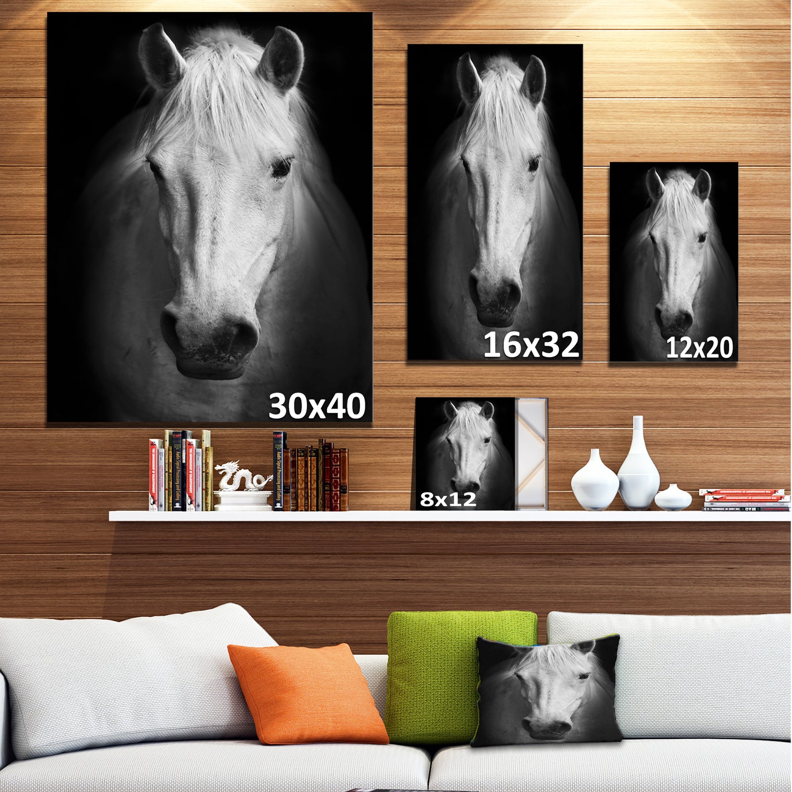 White Horse Black and White - Animal Canvas Art Print