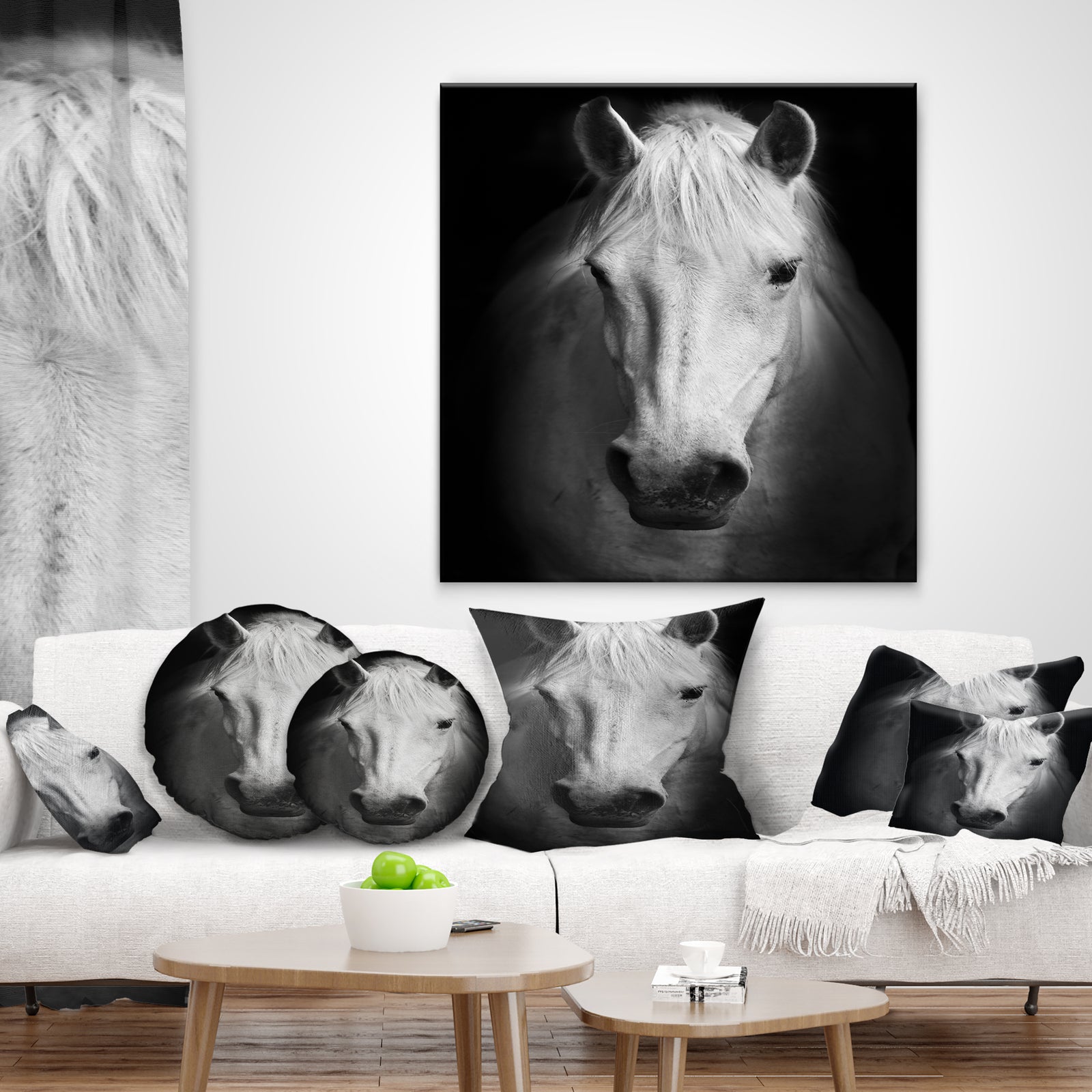 White Horse Black and White - Animal Canvas Art Print