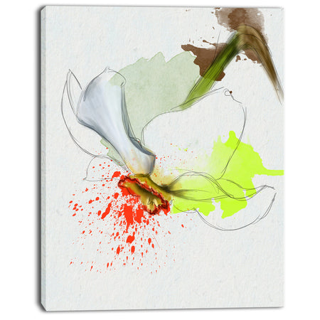 Narcissus Flower Sketch Watercolor - Modern Floral Canvas Wall Art