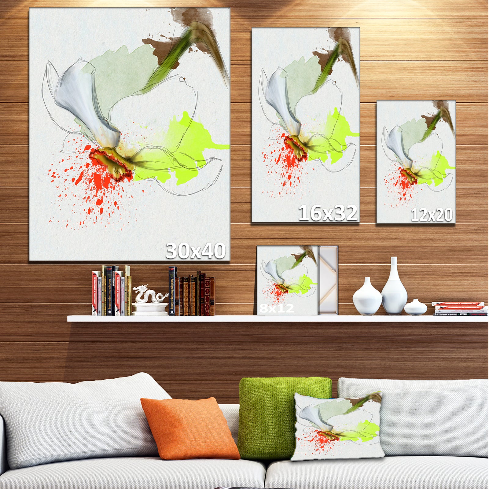 Narcissus Flower Sketch Watercolor - Modern Floral Canvas Wall Art