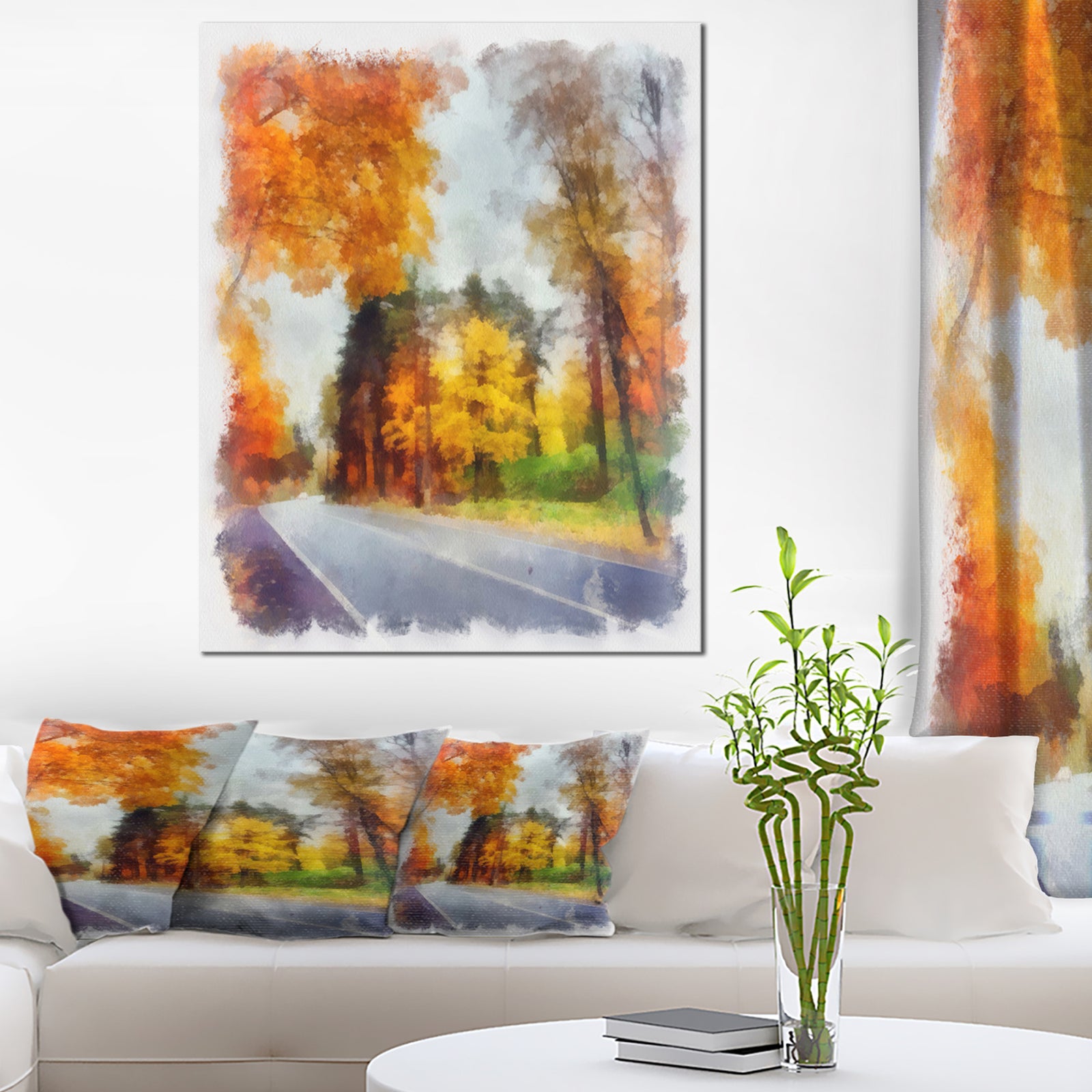 Road and Forest Sketch Watercolor - Landscape Canvas Wall Art