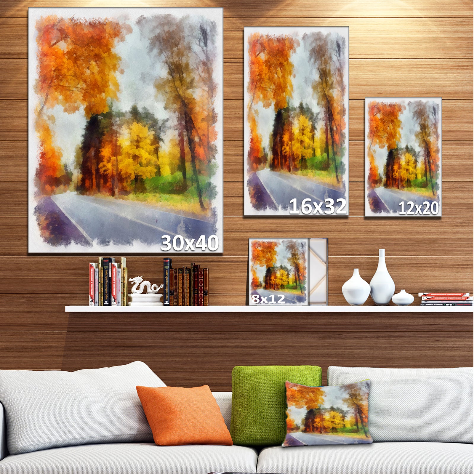 Road and Forest Sketch Watercolor - Landscape Canvas Wall Art