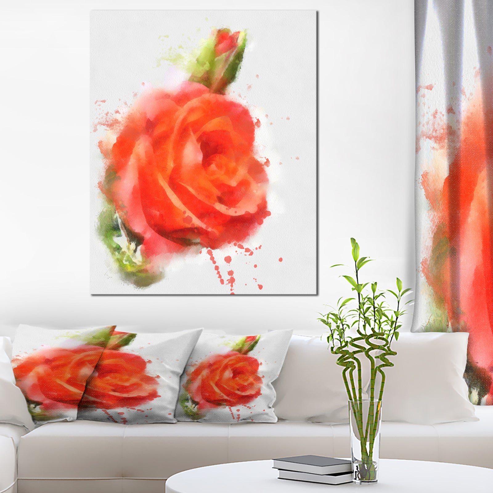 Red Hand-drawn Rose Sketch - Modern Floral Canvas Wall Art