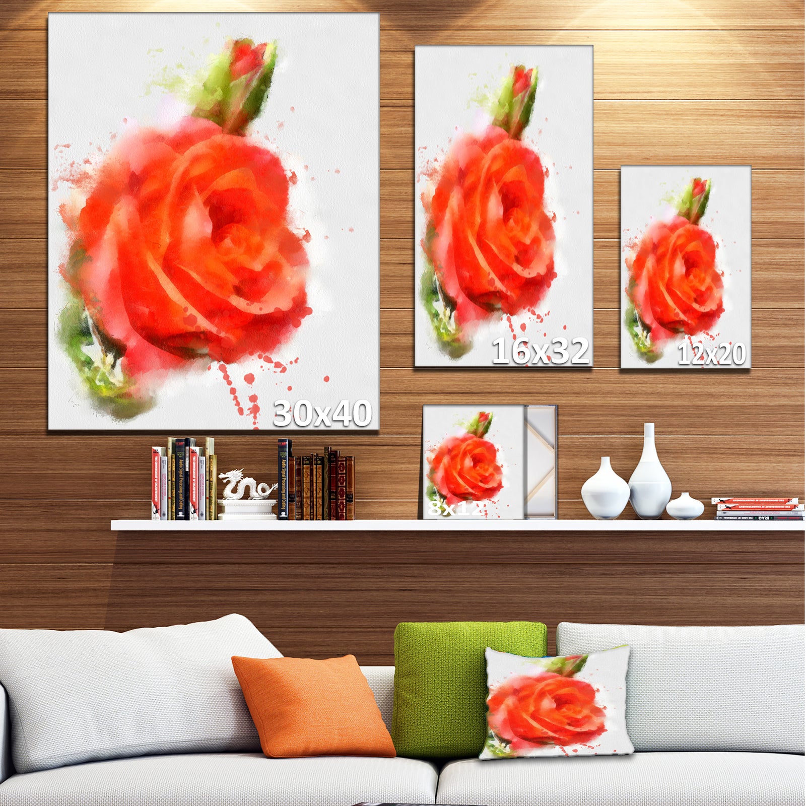 Red Hand-drawn Rose Sketch - Modern Floral Canvas Wall Art
