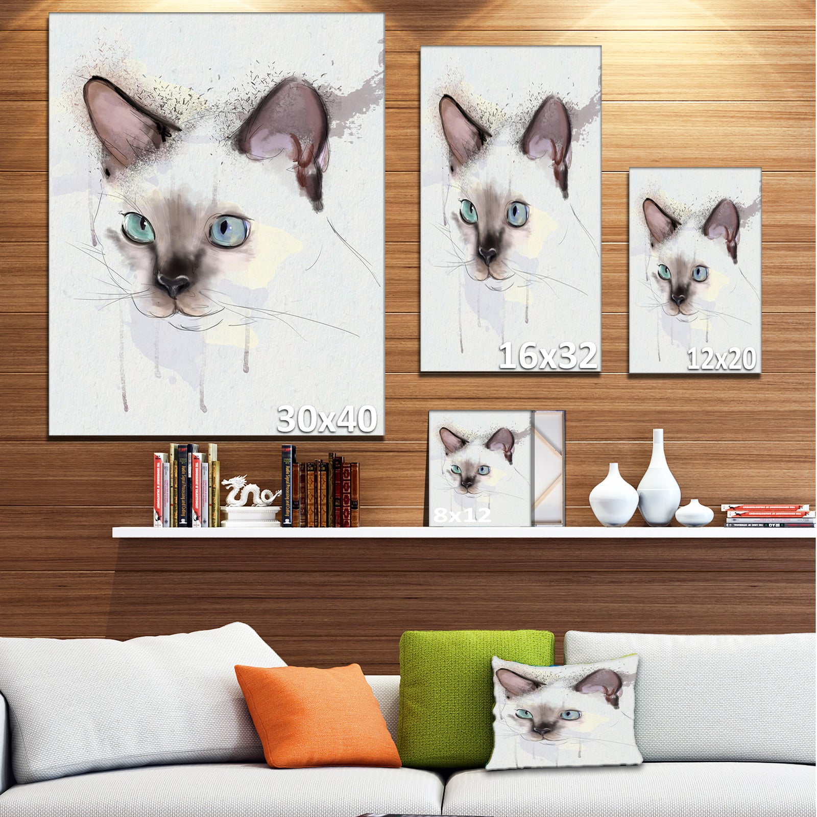 Cute Hand-drawn Cat Watercolor - Modern Animal Canvas Wall Art