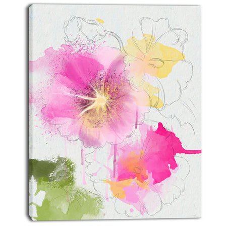 Light Pink Flowers Watercolor - Modern Floral Canvas Wall Art
