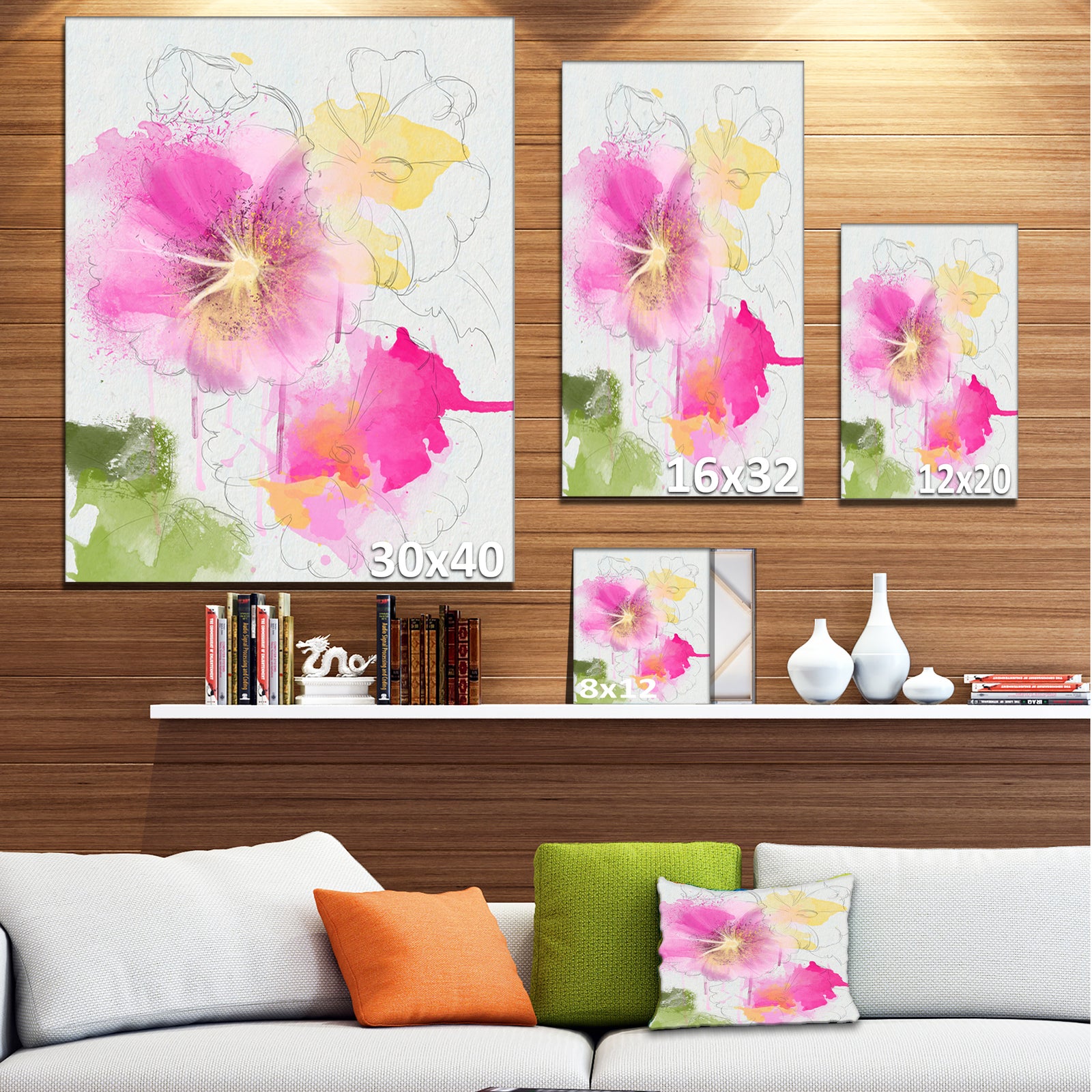 Light Pink Flowers Watercolor - Modern Floral Canvas Wall Art