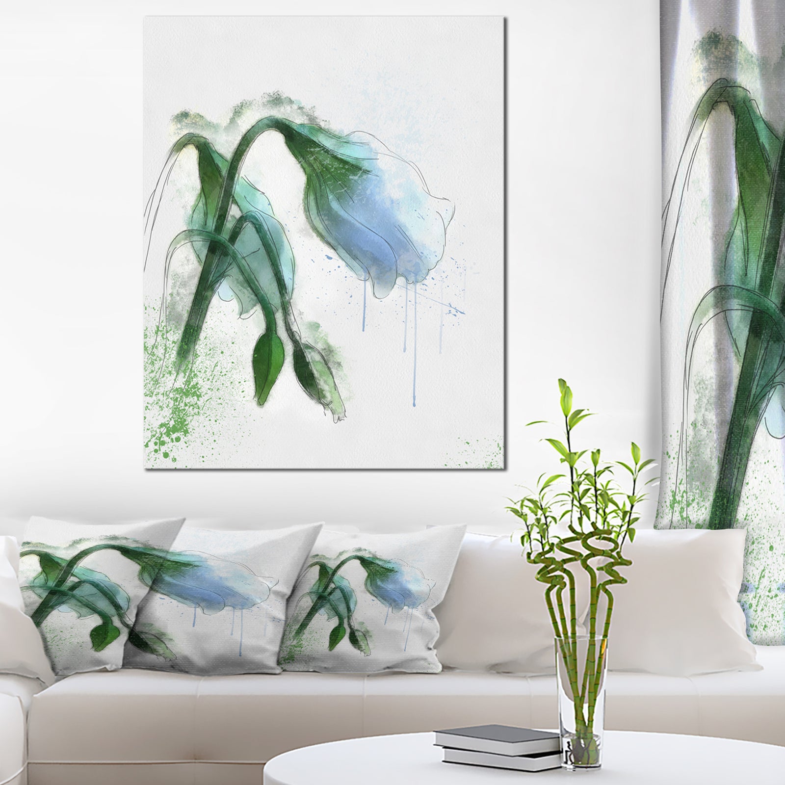 Green Tulip Sketch Watercolor - Modern Floral Canvas Wall Art