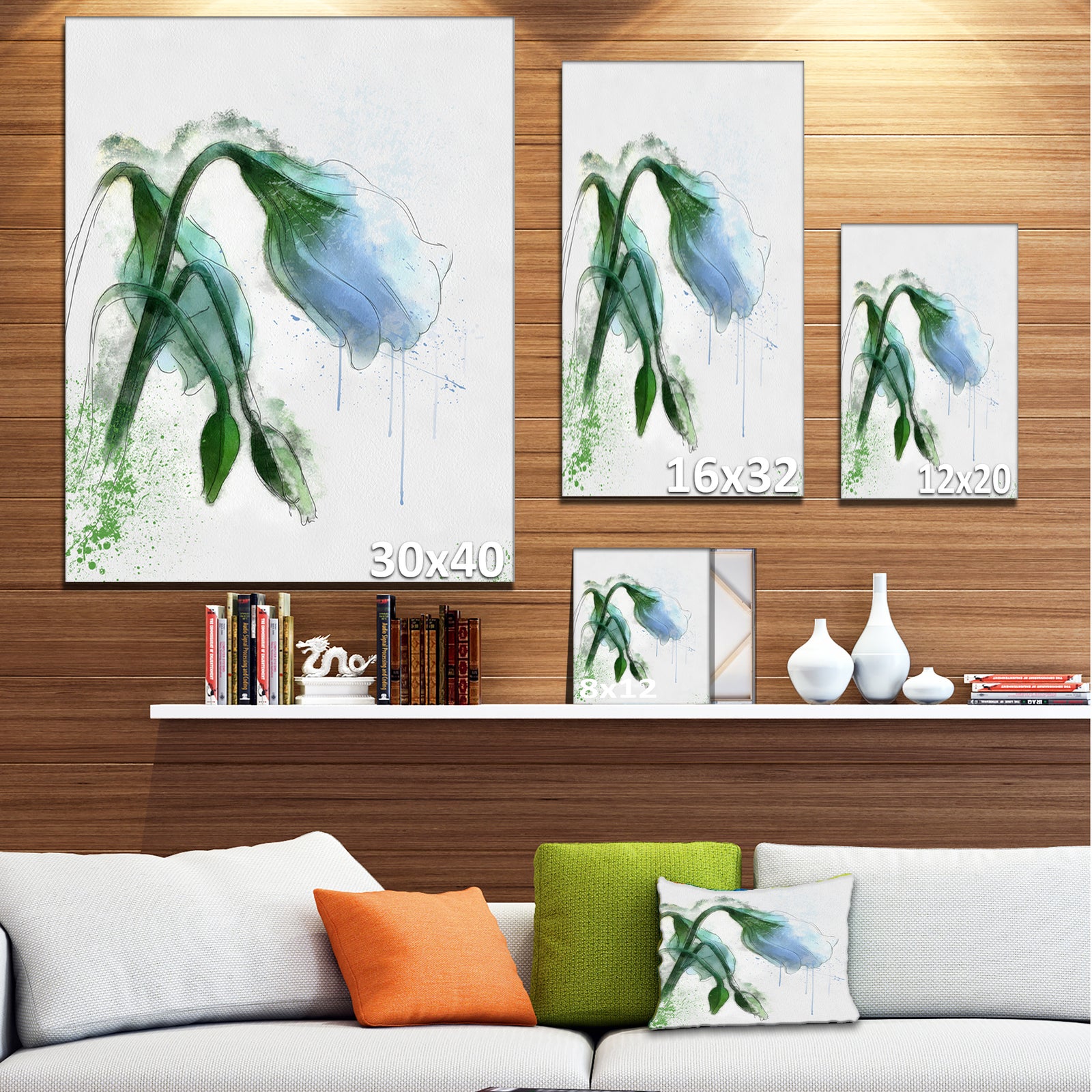 Green Tulip Sketch Watercolor - Modern Floral Canvas Wall Art