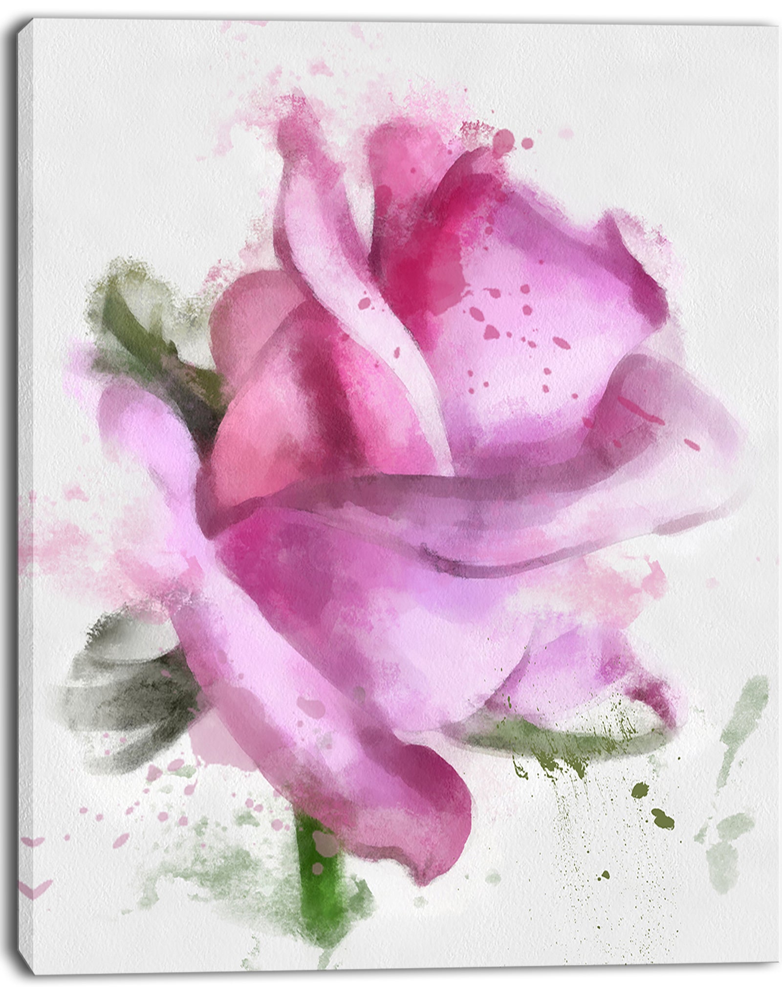 Pink Rose Drawing Watercolor - Modern Floral Canvas Wall Art