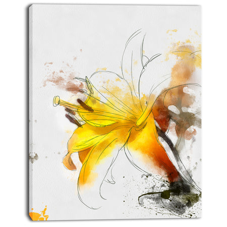 Yellow Lily Sketch Watercolor - Modern Floral Canvas Wall Art