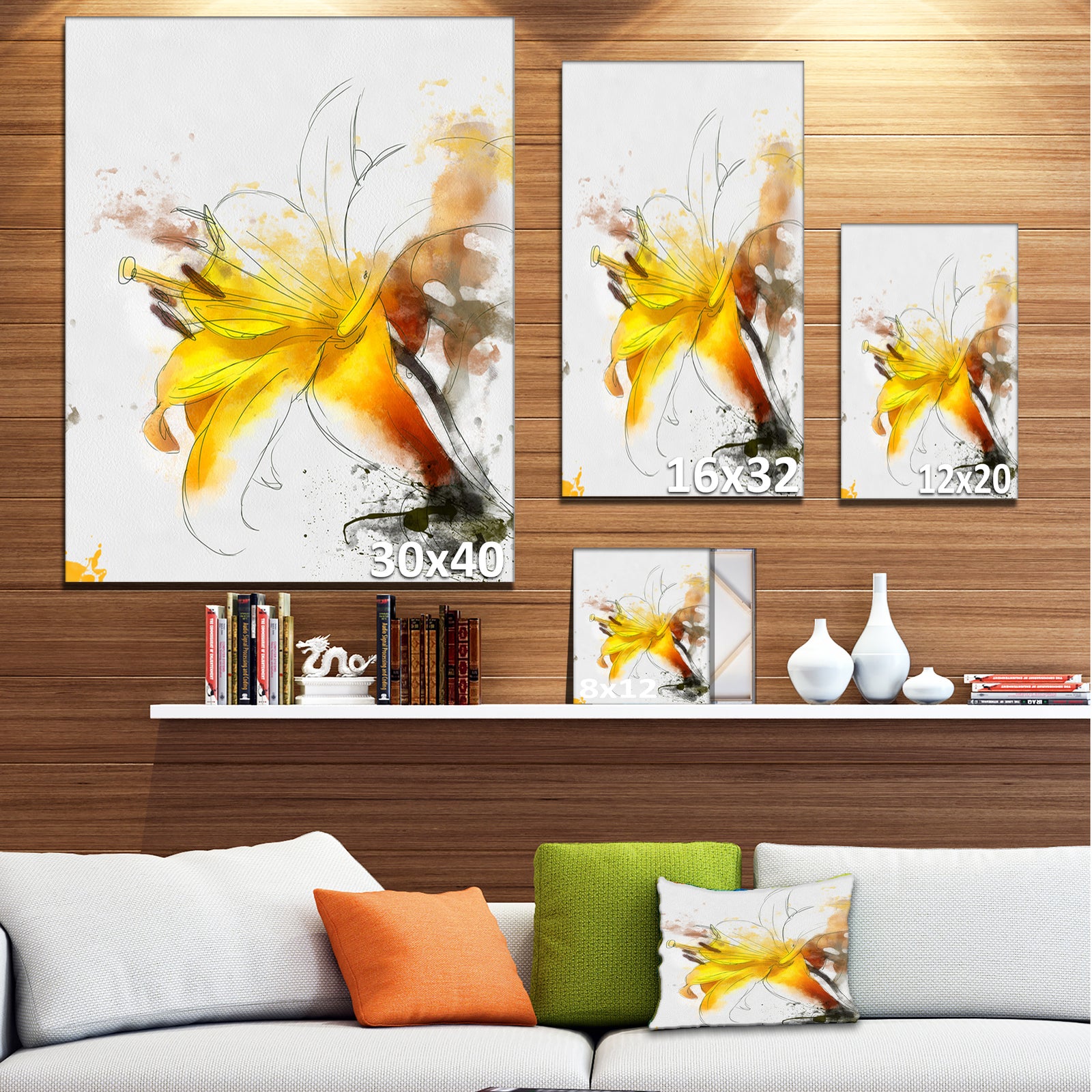 Yellow Lily Sketch Watercolor - Modern Floral Canvas Wall Art