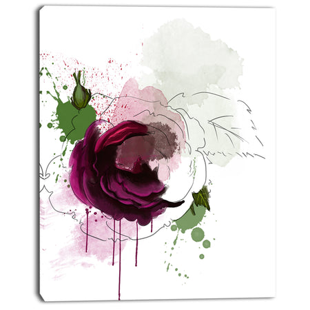 Purple Rose Sketch Watercolor - Modern Floral Canvas Wall Art