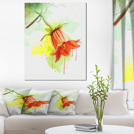 Red Bellflower Sketch Watercolor - Modern Floral Canvas Wall Art