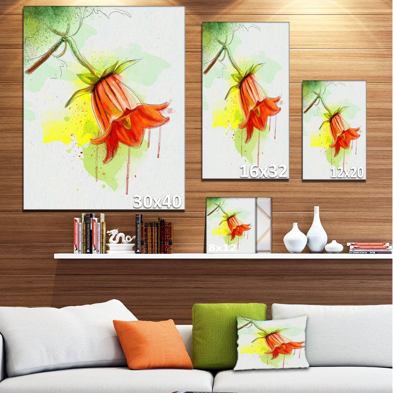 Red Bellflower Sketch Watercolor - Modern Floral Canvas Wall Art