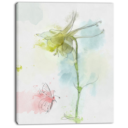 Bellflower Sketch and Butterfly - Modern Floral Canvas Wall Art
