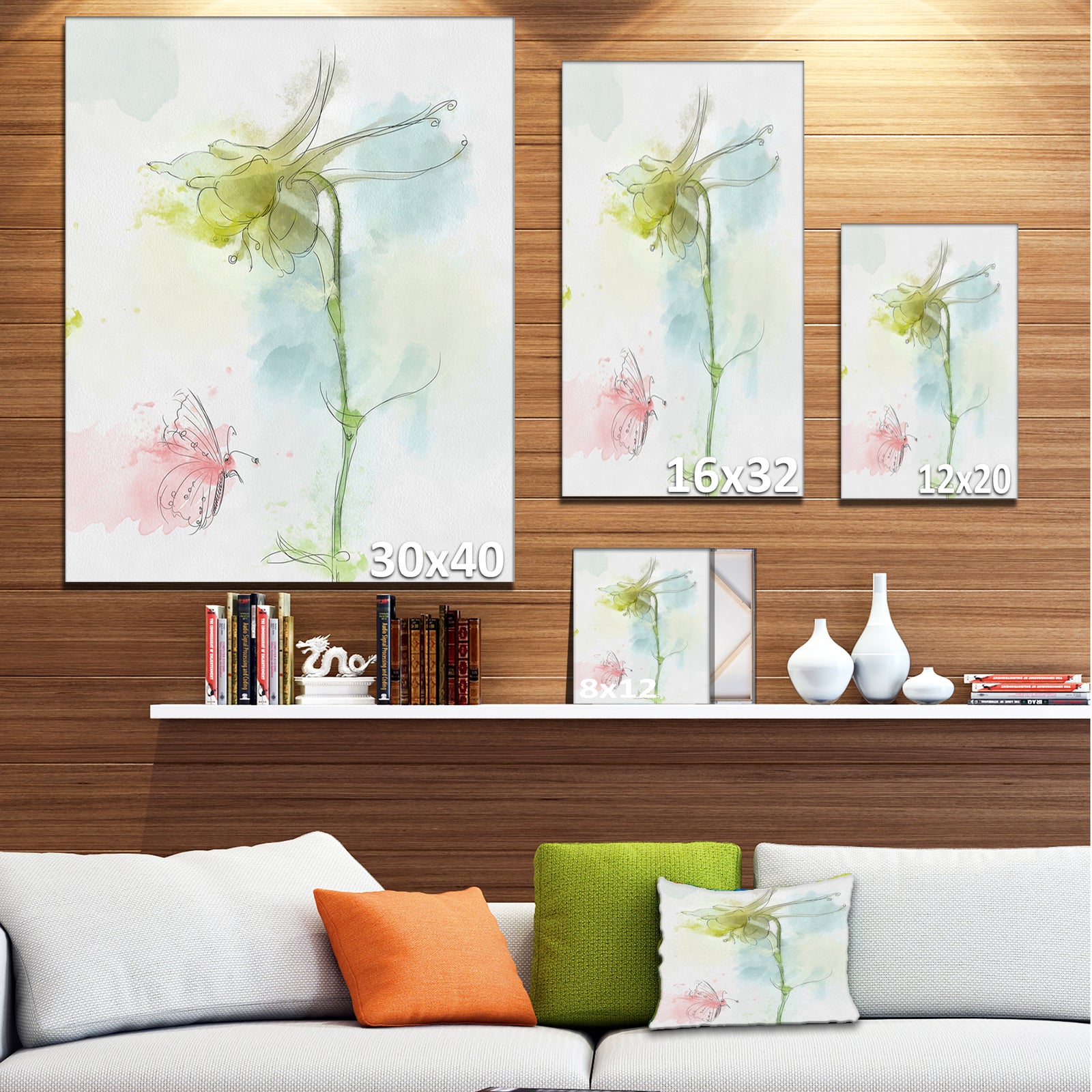 Bellflower Sketch and Butterfly - Modern Floral Canvas Wall Art