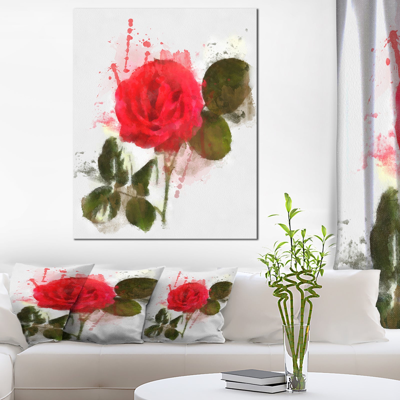 Red Rose with Green Petals - Modern Floral Canvas Wall Art