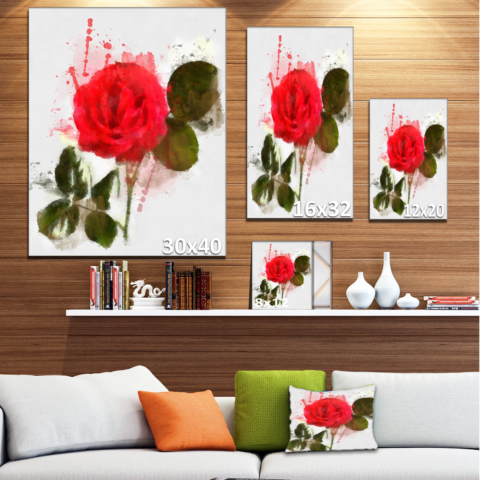 Red Rose with Green Petals - Modern Floral Canvas Wall Art