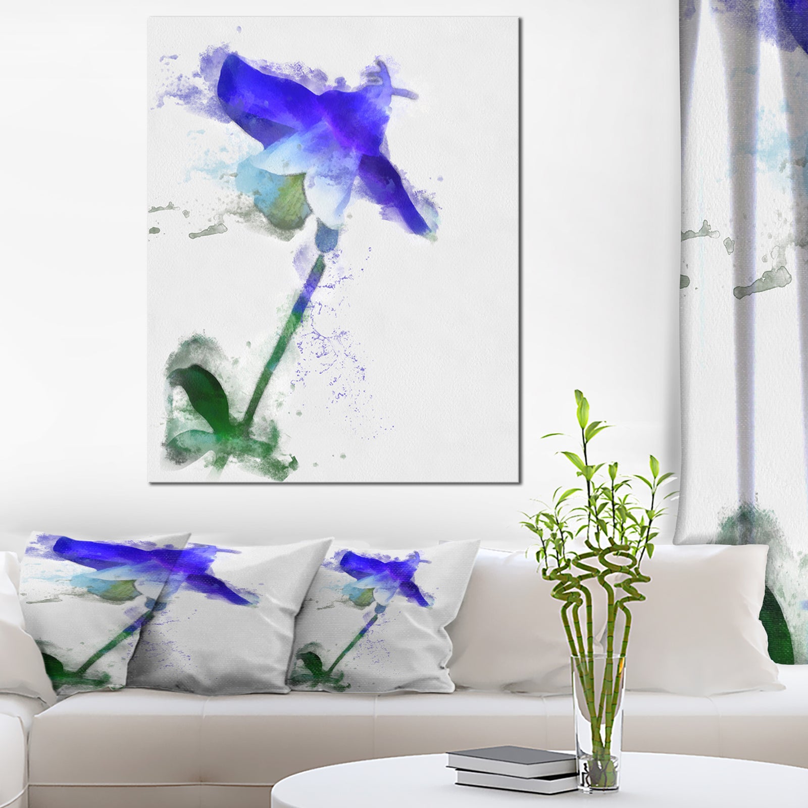 Blue Bellflower Sketch Watercolor - Modern Floral Canvas Wall Art