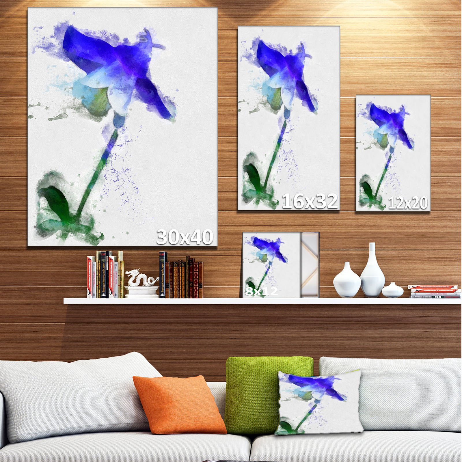 Blue Bellflower Sketch Watercolor - Modern Floral Canvas Wall Art