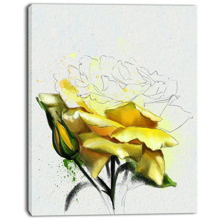 Yellow Rose Illustration Watercolor - Modern Floral Canvas Wall Art