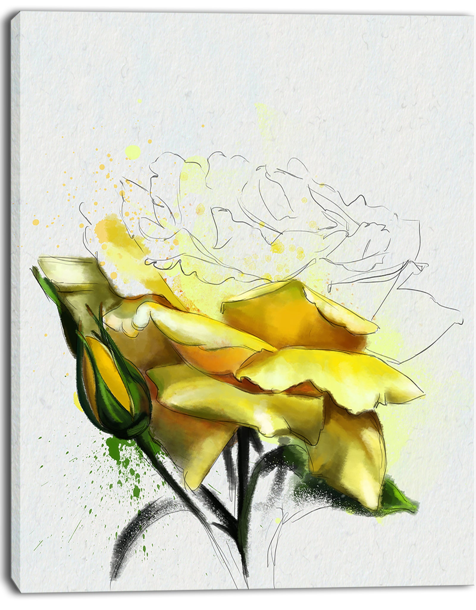 Yellow Rose Illustration Watercolor - Modern Floral Canvas Wall Art