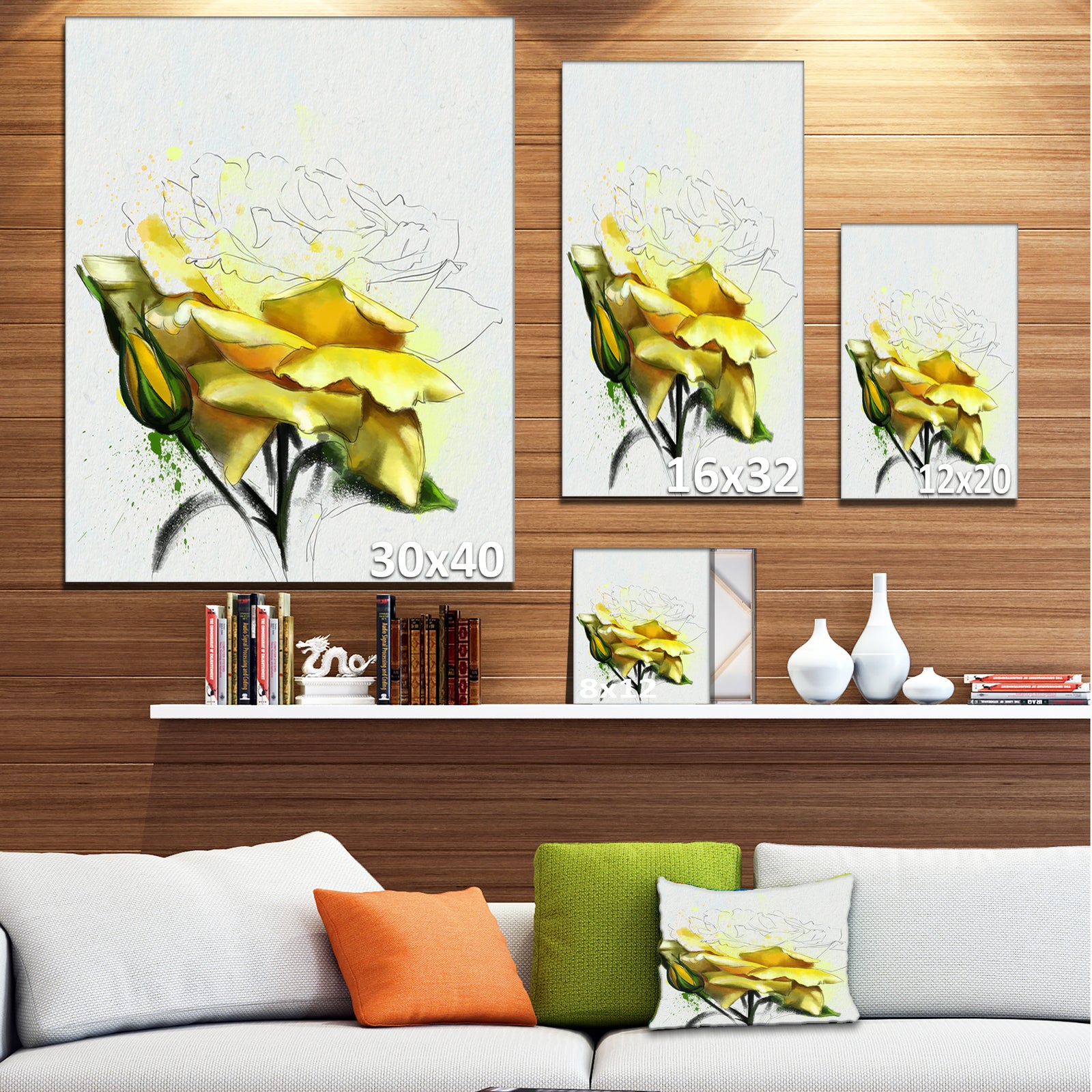 Yellow Rose Illustration Watercolor - Modern Floral Canvas Wall Art