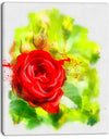 Bright Red Rose on Light Green - Modern Floral Canvas Wall Art