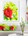 Bright Red Rose on Light Green - Modern Floral Canvas Wall Art