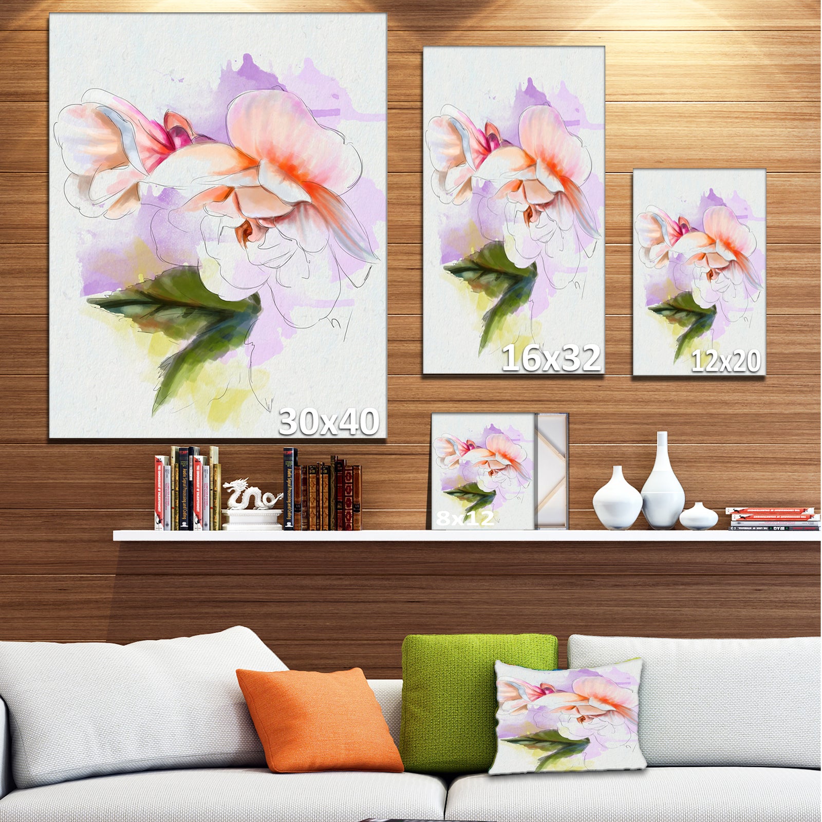 White Begonia Flower Watercolor - Modern Floral Canvas Wall Art