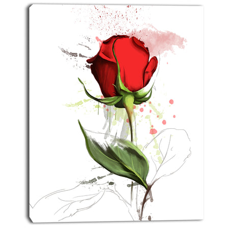 Red Rose Hand-drawn Illustration - Modern Floral Canvas Wall Art