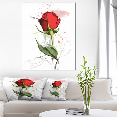 Red Rose Hand-drawn Illustration - Modern Floral Canvas Wall Art