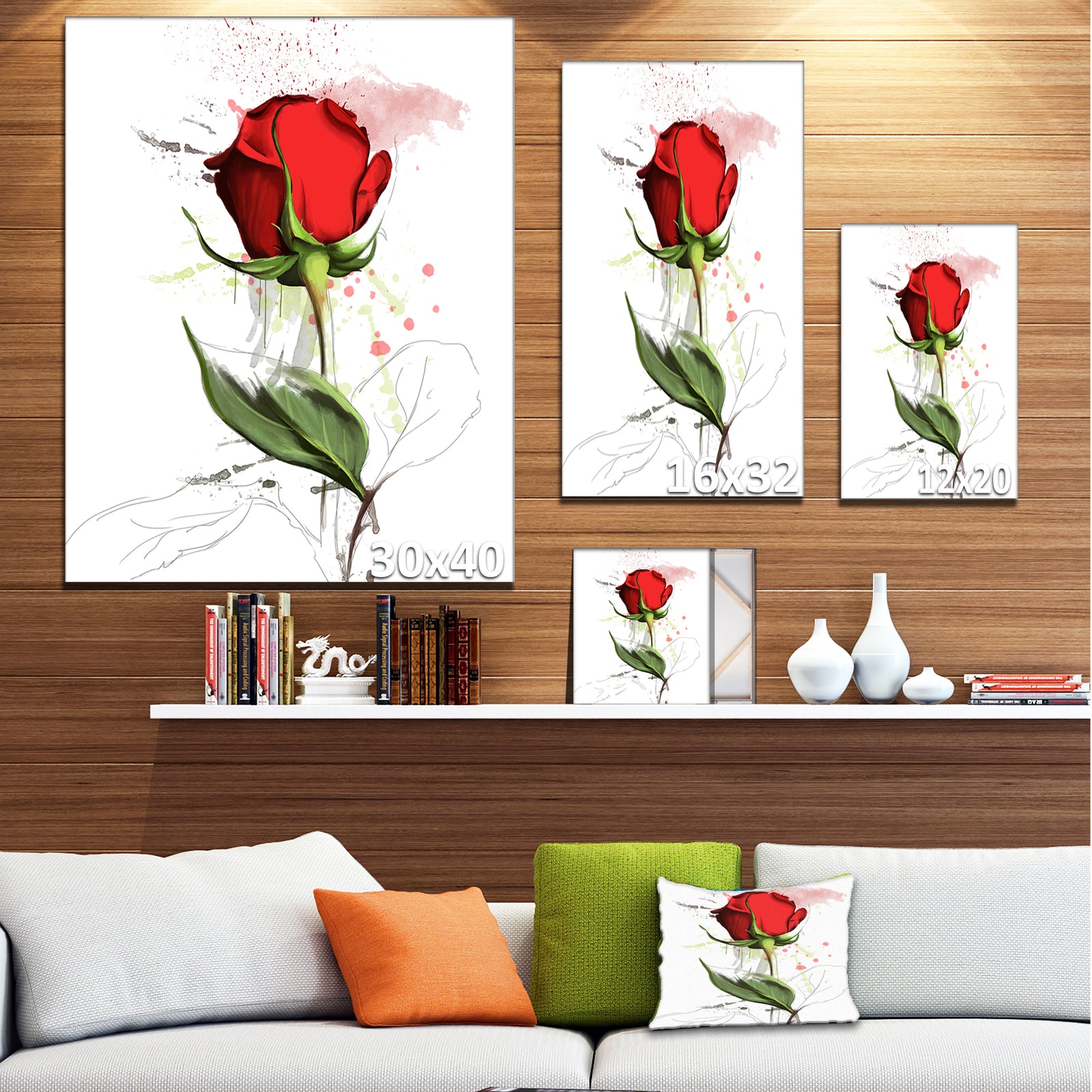 Red Rose Hand-drawn Illustration - Modern Floral Canvas Wall Art