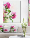 Purple Roses with Green Leaves - Modern Floral Canvas Wall Art