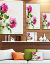 Purple Roses with Green Leaves - Modern Floral Canvas Wall Art