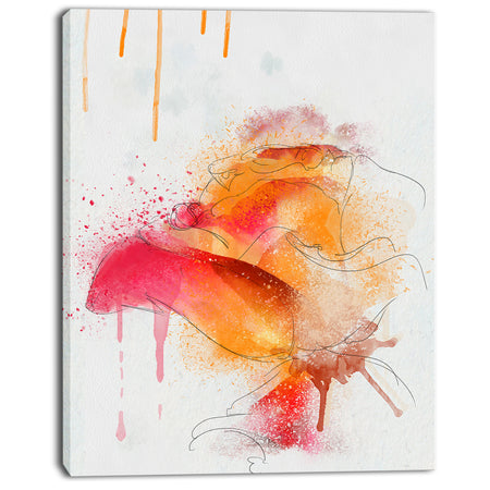 Orange Rose Illustration Watercolor - Modern Floral Canvas Wall Art