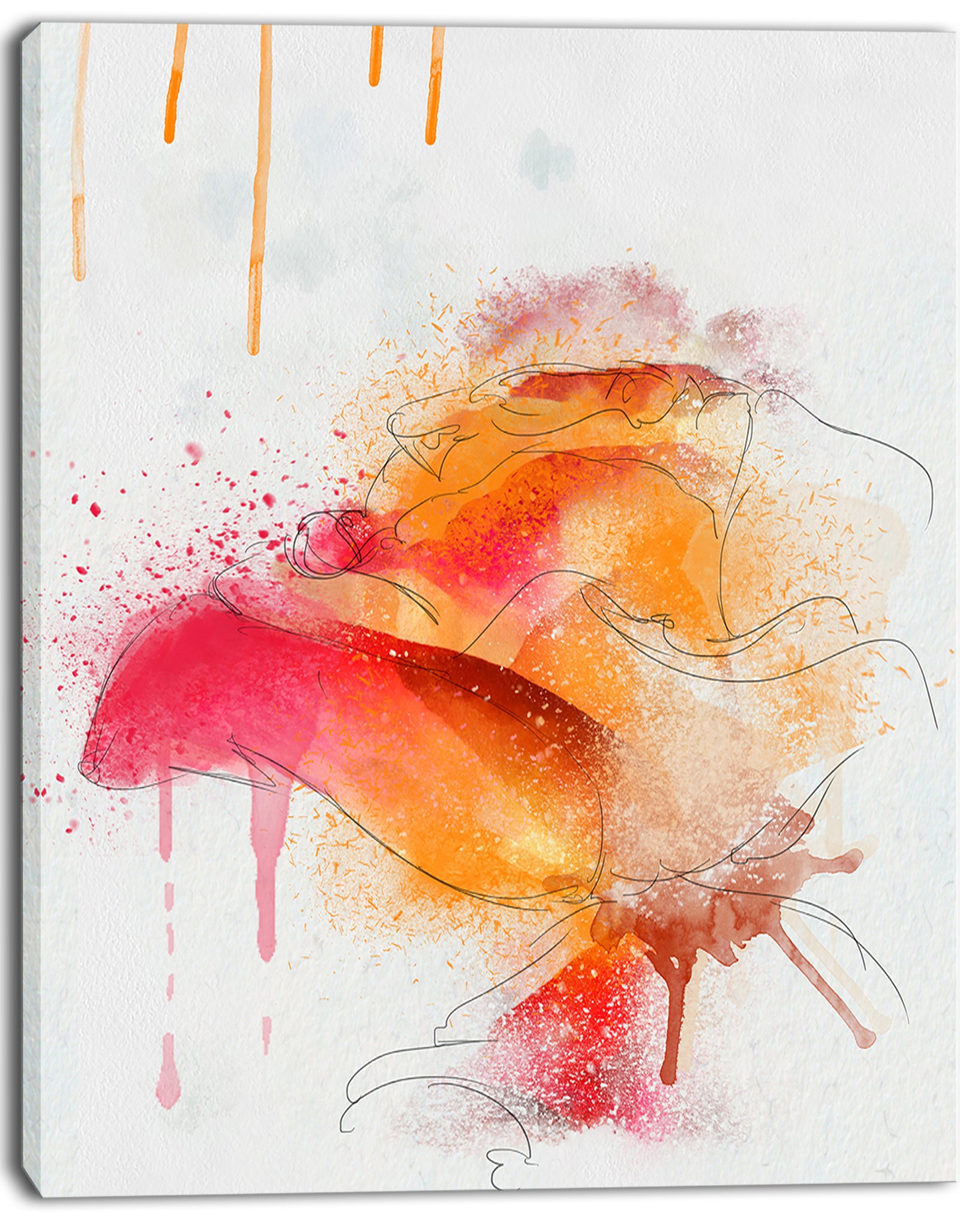 Orange Rose Illustration Watercolor - Modern Floral Canvas Wall Art